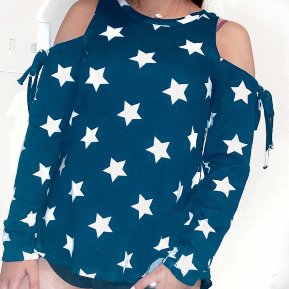COLD SHOULDER DARK BLUE SHIRT